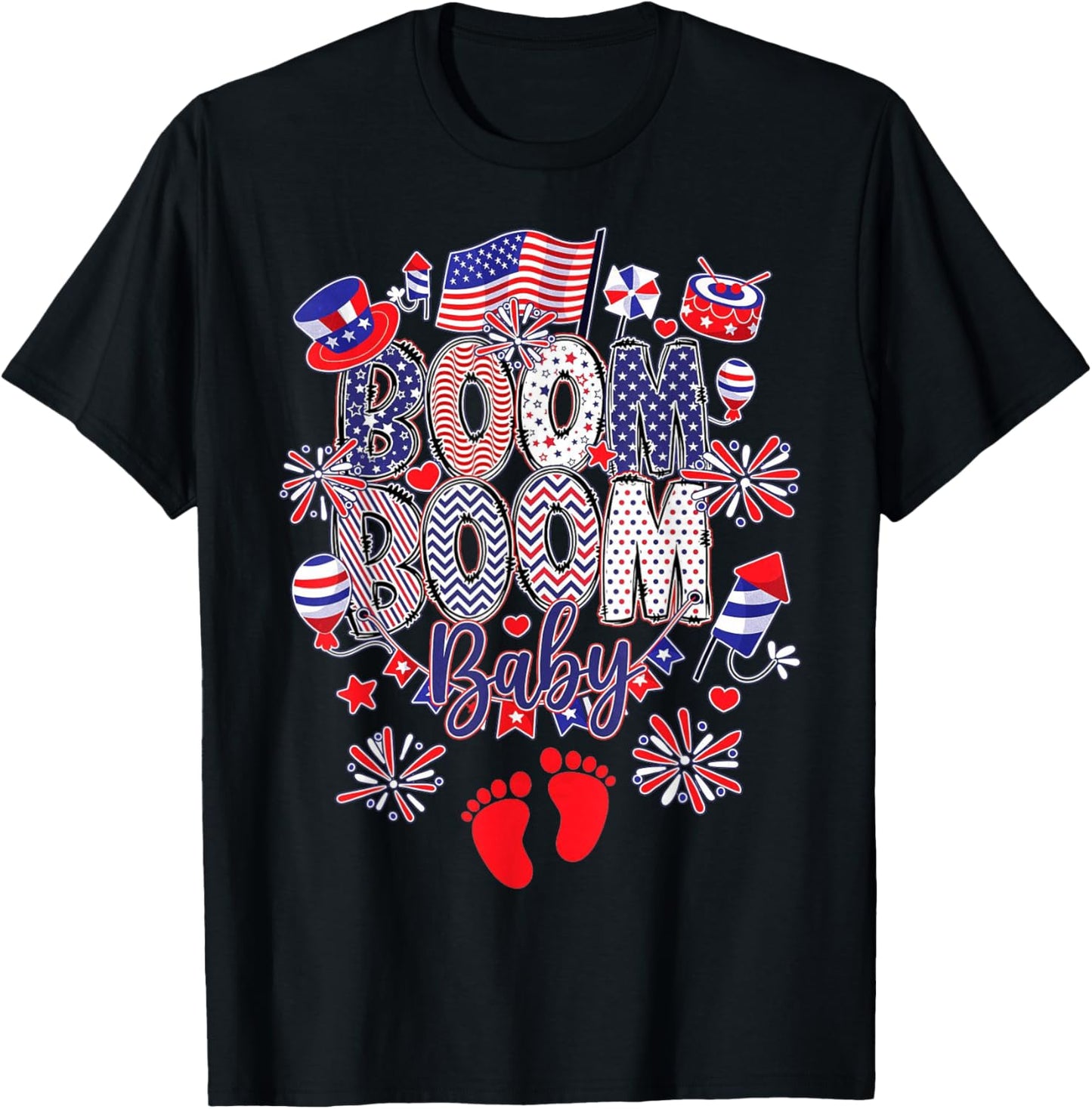 Retro Boom Boom Baby Reveal 4th Of July Pregnant Patriotic T-shirt