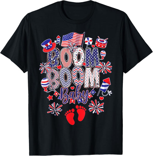 Retro Boom Boom Baby Reveal 4th Of July Pregnant Patriotic T-shirt