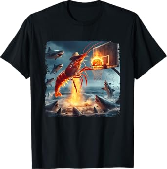 Shrimp Dunking on Shark Funny Fishing Meme Basketball T-Shirt