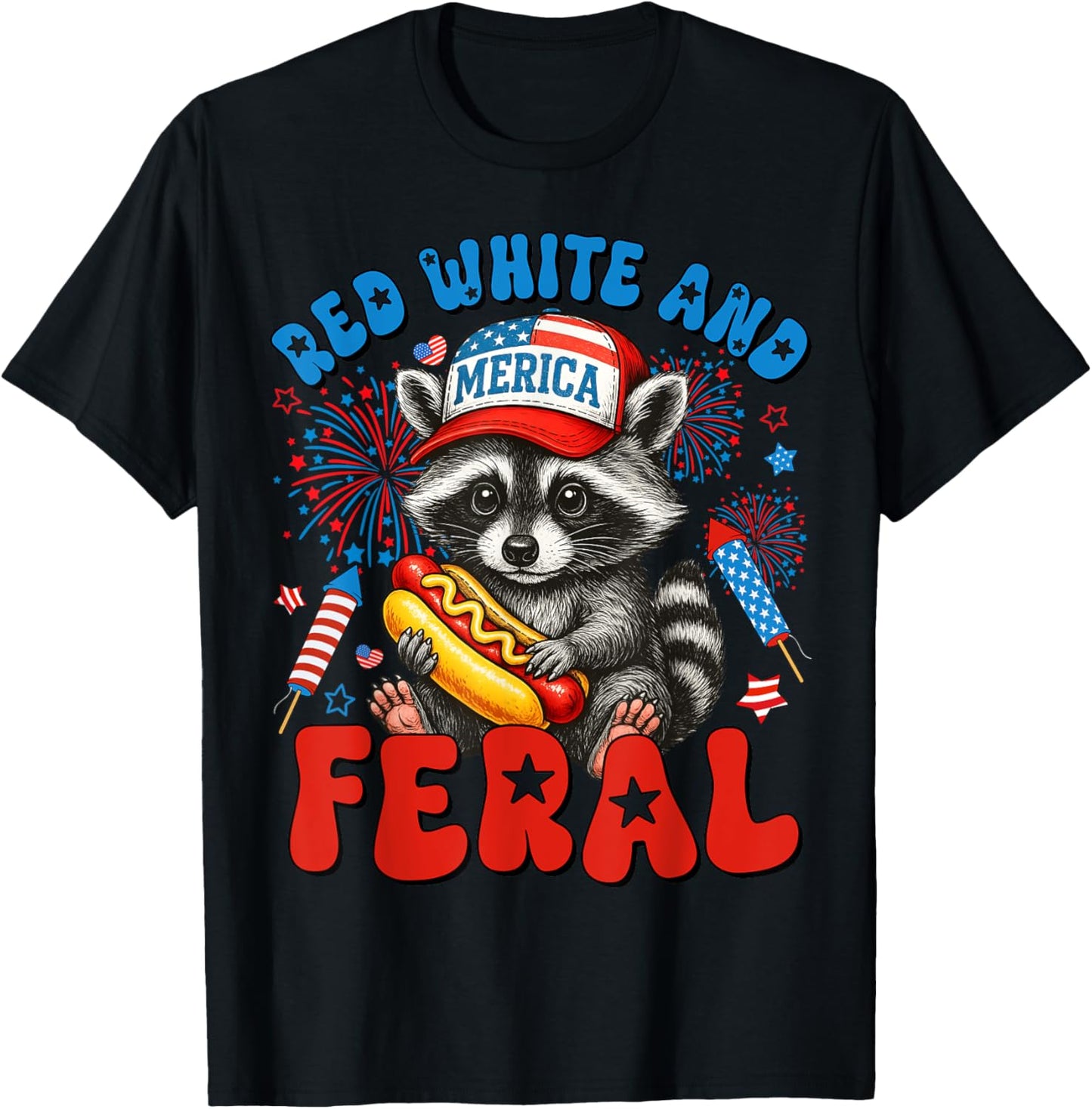 Red White and Feral Funny Raccoon USA 4th Of July Boys Kids T-Shirt