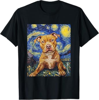 Pitbull Dog Pit Bull Pittie - Van Gogh Style - Starry Night T-Shirt