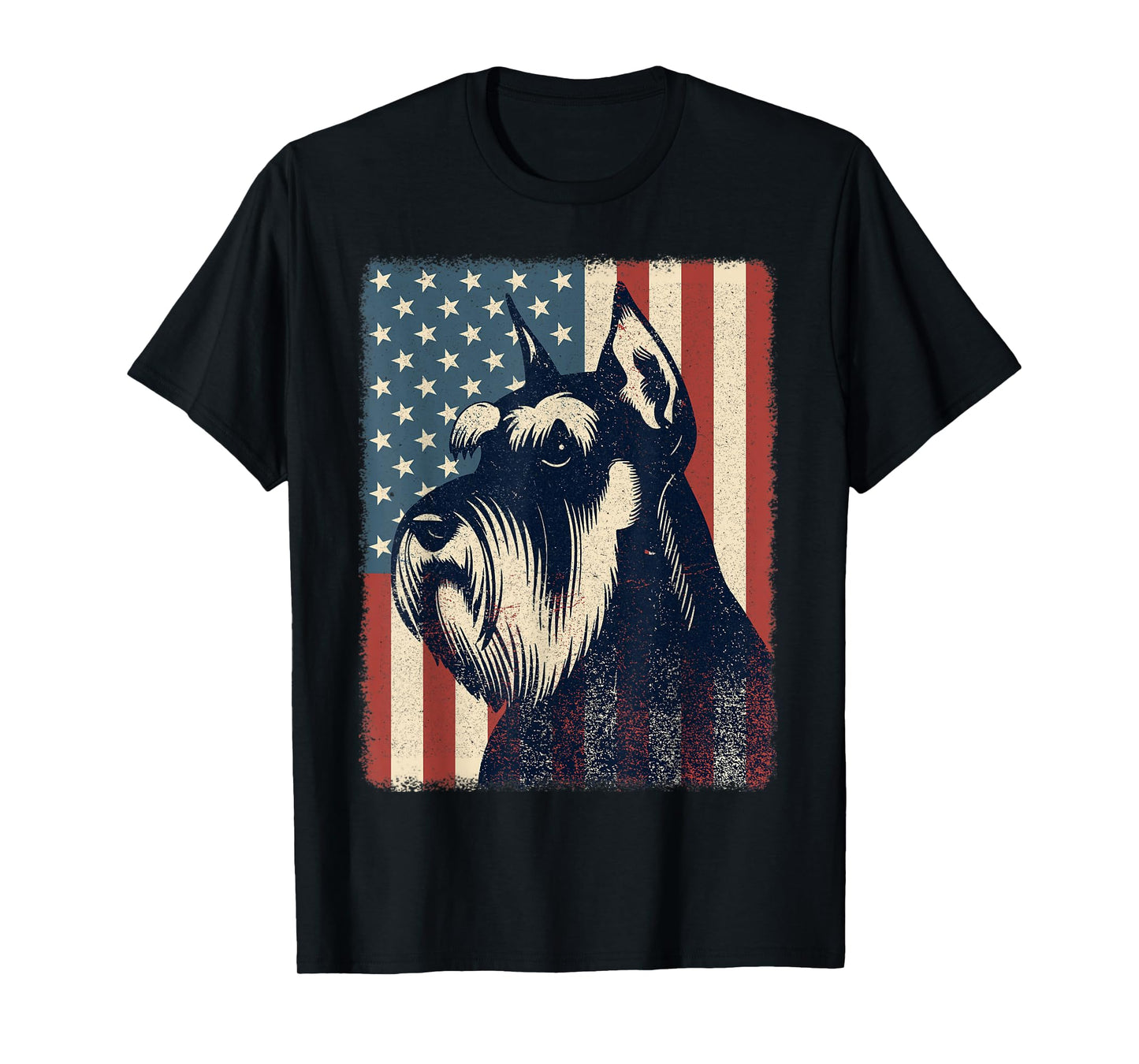 Retro Schnauzer Lover Patriotic American USA Flag July 4th T-Shirt