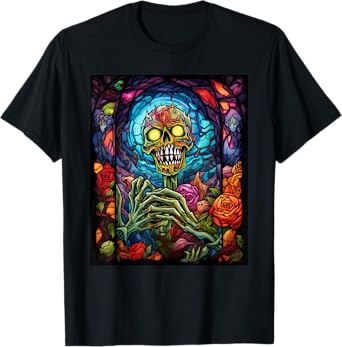 Stained Glass Style Zombie Halloween T-Shirt