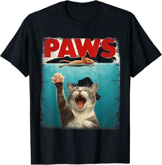 PAWS Parody Cat Mouse Humorous Cat Chasing Mouse Kitten T-Shirt