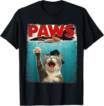 PAWS Parody Cat Mouse Humorous Cat Chasing Mouse Kitten T-Shirt for Men Women Kids