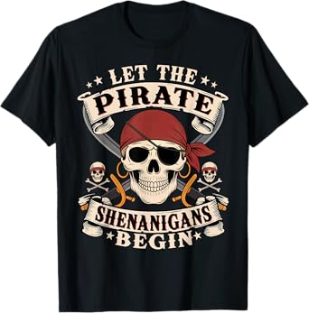 Let The Pirate Shenanigans Begin Skull Pirate Halloween Boys T-Shirt
