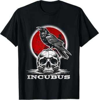 Incubus Skull with Moon and Crow Gothic Halloween Art T-Shirt
