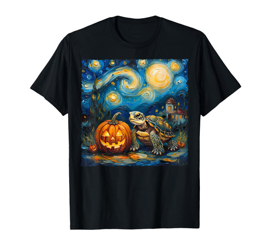 Turtle Pumpkin Van Gogh Starry Night Style Artwork Halloween T-Shirt