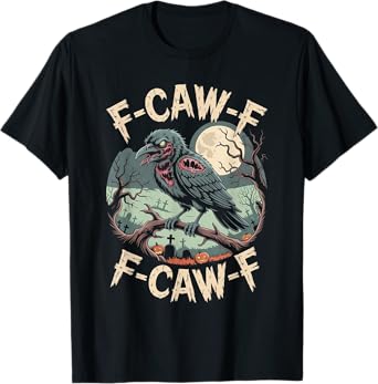 F-CAW-F Zombie Crow Halloween Black Crow Vintage Horror T-Shirt
