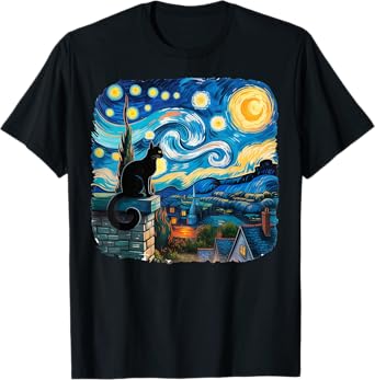 Cat Starry Night Van Gogh Cat For Cat Lover Cat Dad Cat Mom T-Shirt