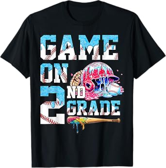 2nd Grade Back to School Baseball Drip Ice Cream Game On T-Shirt