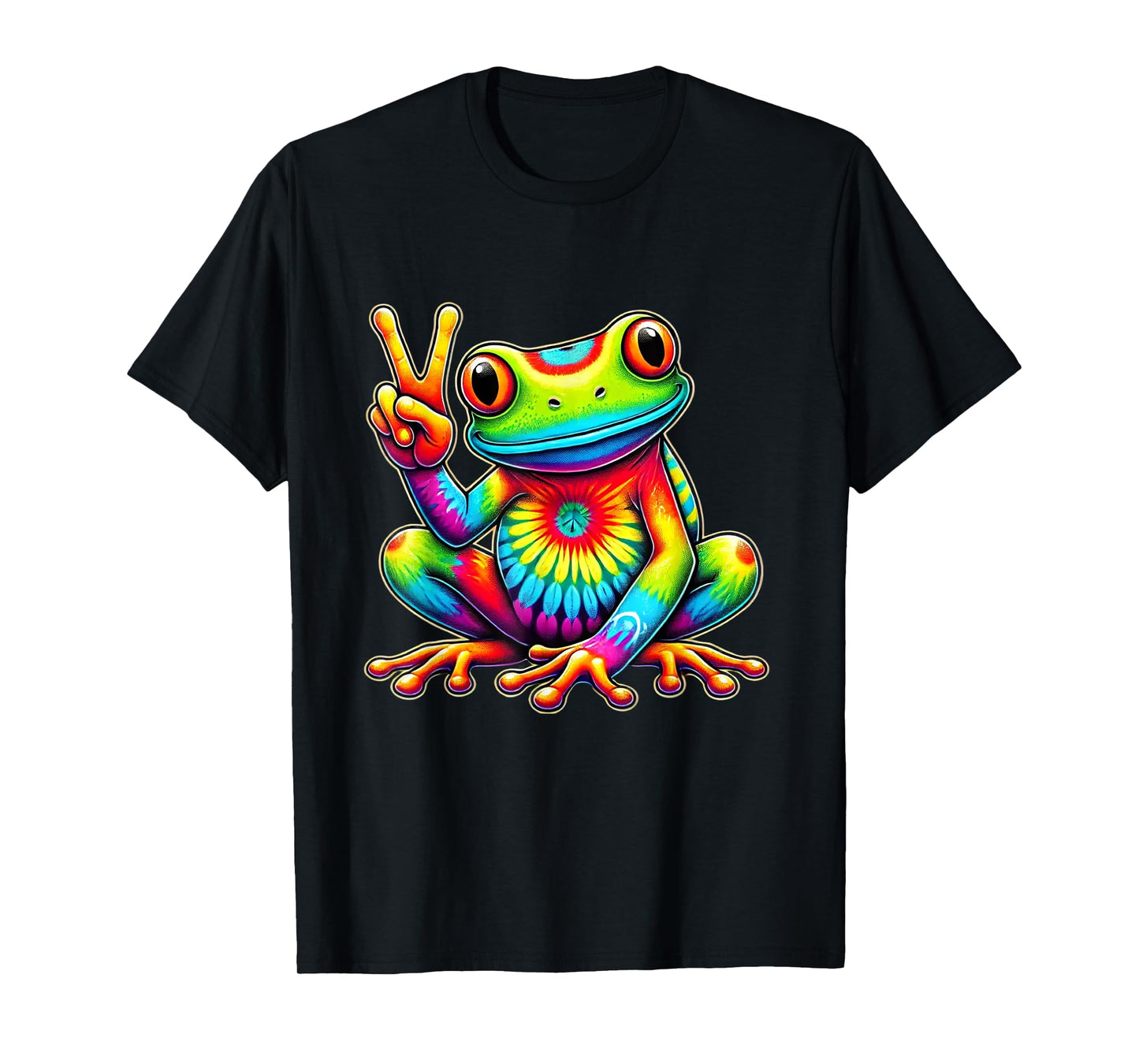 Tie-Dye Frog Holding Peace Sign Funny Hippie T-Shirt