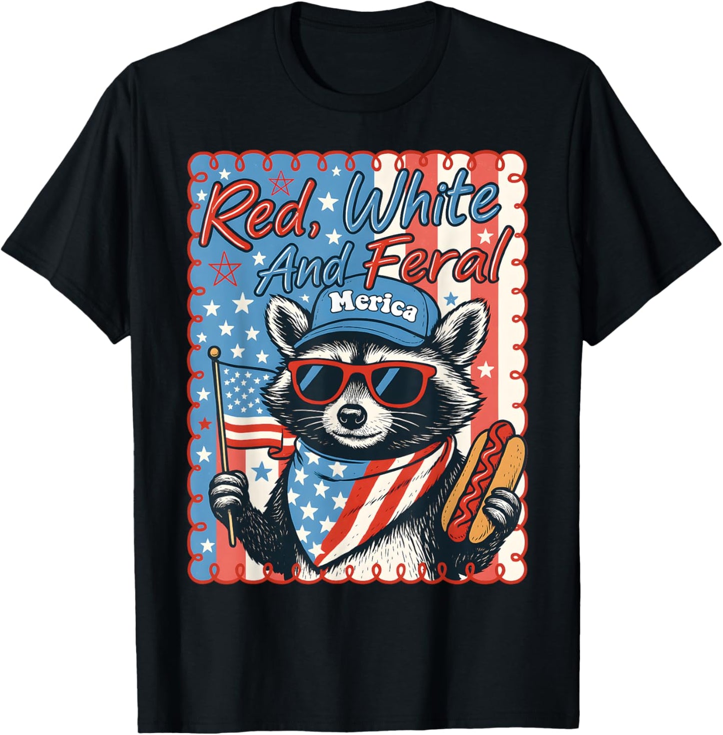 Red White And Feral Funny Raccoon 4th Of July Usa Flag T-shirt