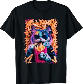 Funny Cat French Fries Humorous Potato Food Lovers T-Shirt for Men Women Kids