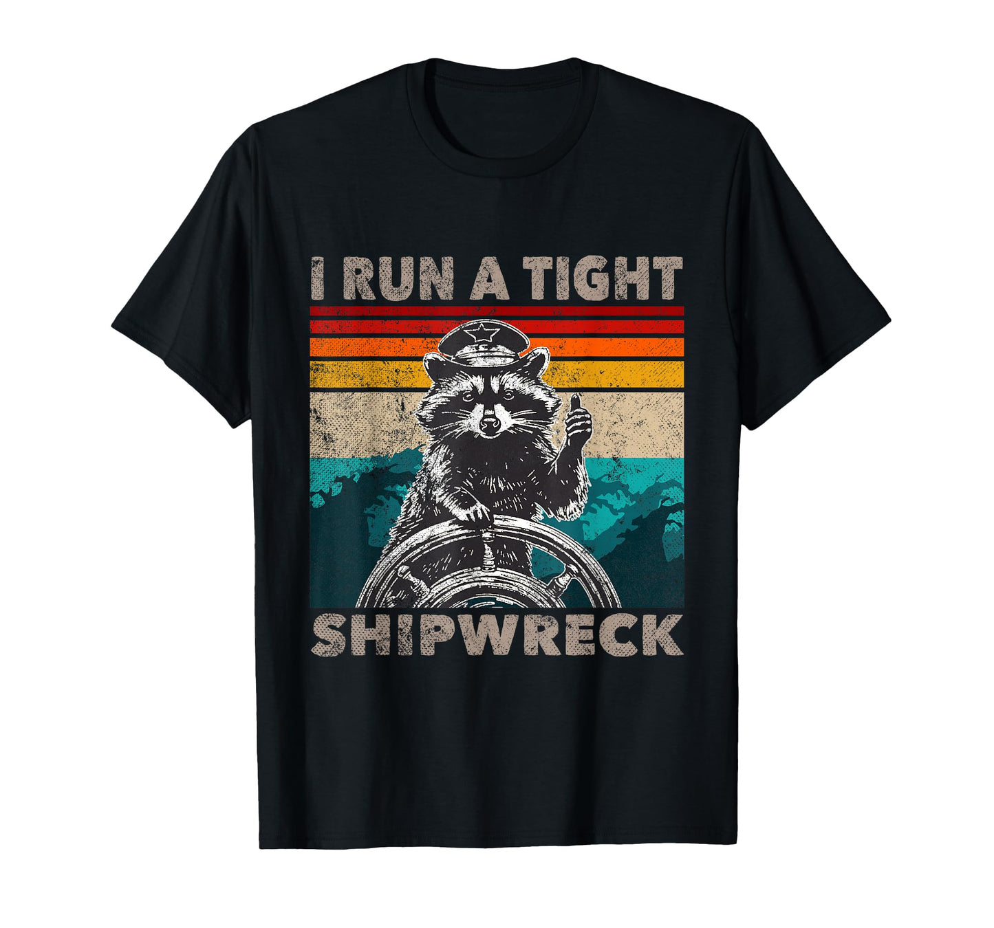 I Run A Tight Shipwreck Funny Raccoon Captain Vintage T-Shirt