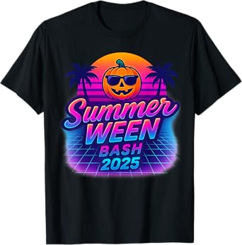 SummerWeen Bash 2025 Skeleton Beach Party Halloween Vibes T-Shirt
