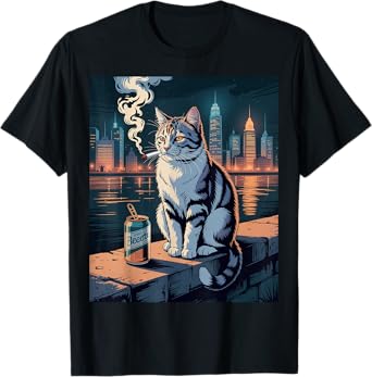 Funny Cigarette Kitten Smoking Cat Meme Stupid Brainrot Joke T-Shirt