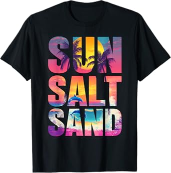 Sun Salt Sand Summer Beach Vibes Family Vacation Retro Funny T-Shirt