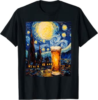 Aesthetic Vangogh Style Starry Night Beer T-Shirt