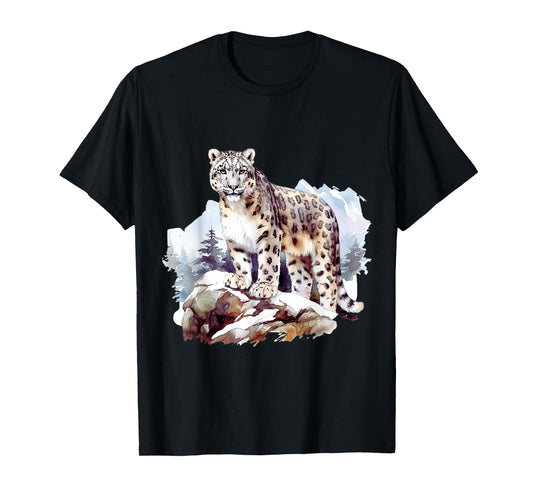 Snow Leopard Winter Mountain Big Cat Wildlife T-Shirt