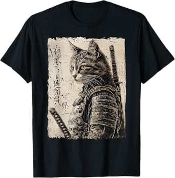 Samurai Cat Warrior Japanese Ukiyo-e Artwork Cat Samurai Men Women Girls Kids T-Shirt
