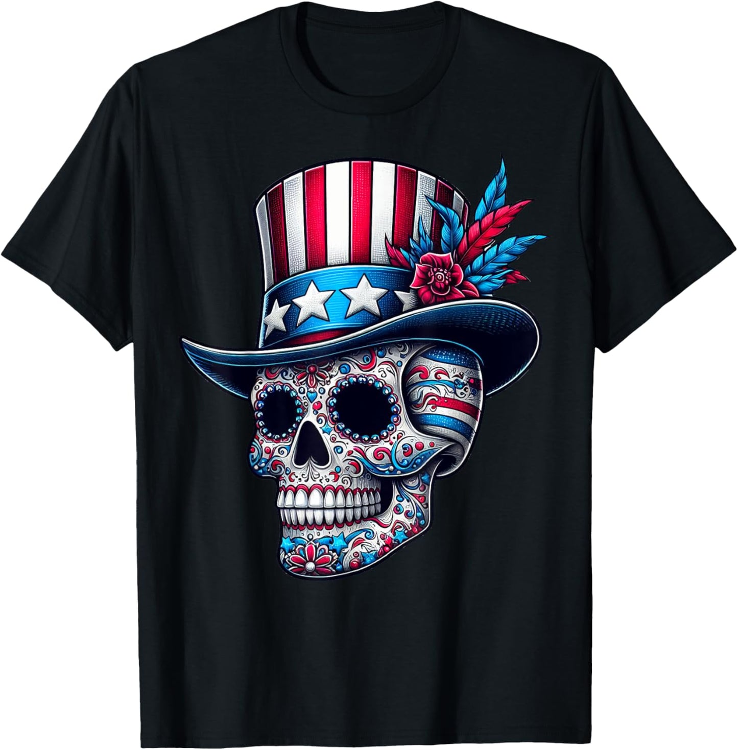 Independence Day Usa Patriot Skull 4th Of July Sugar Skull T-Shirt