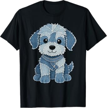 retro funny denim patch animal dog art Men Women Kids T-Shirt