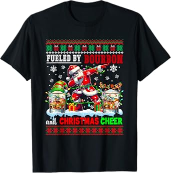 Fueled by Bourbon and Xmas Cheer Sweater Drinker Santa T-Shirt