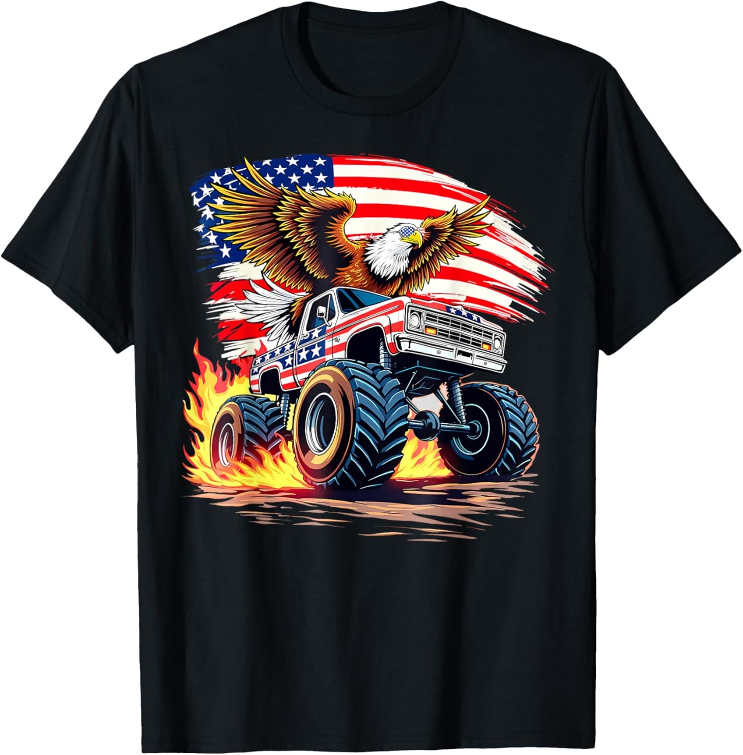 Bald Eagle Monster Truck 4th Of July Patriotic Men Boys Kids T-shirt
