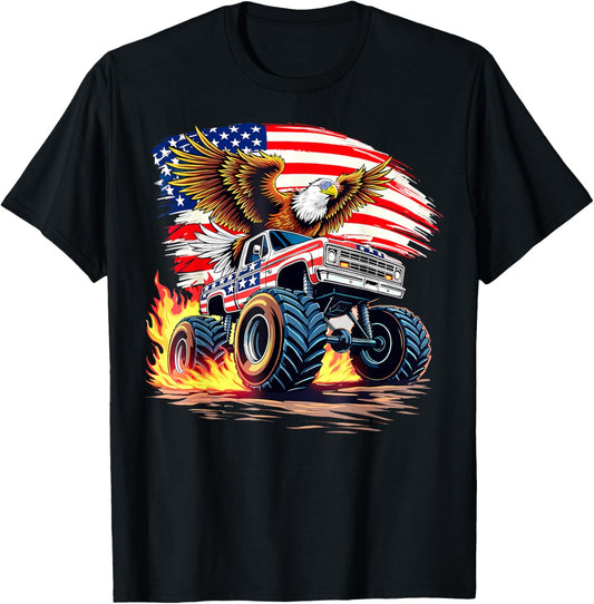 Bald Eagle Monster Truck 4th Of July Patriotic Men Boys Kids T-shirt