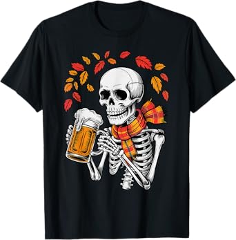 Skeleton Drinking Beer Retro Halloween Costume Beer Drinker T-Shirt