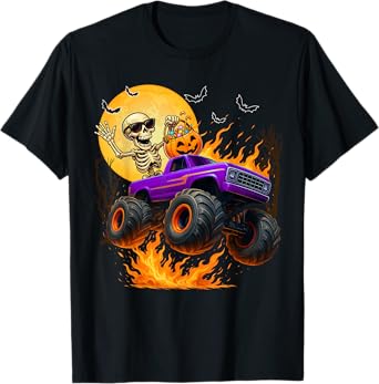 Spooky Skeleton Riding Monster Truck Halloween Costumes Boy T-Shirt