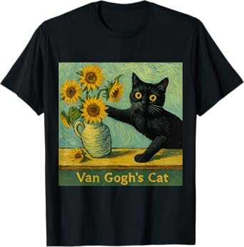 Van Gogh Cat Art Funny Sunflowers Aesthetic Humor T-Shirt