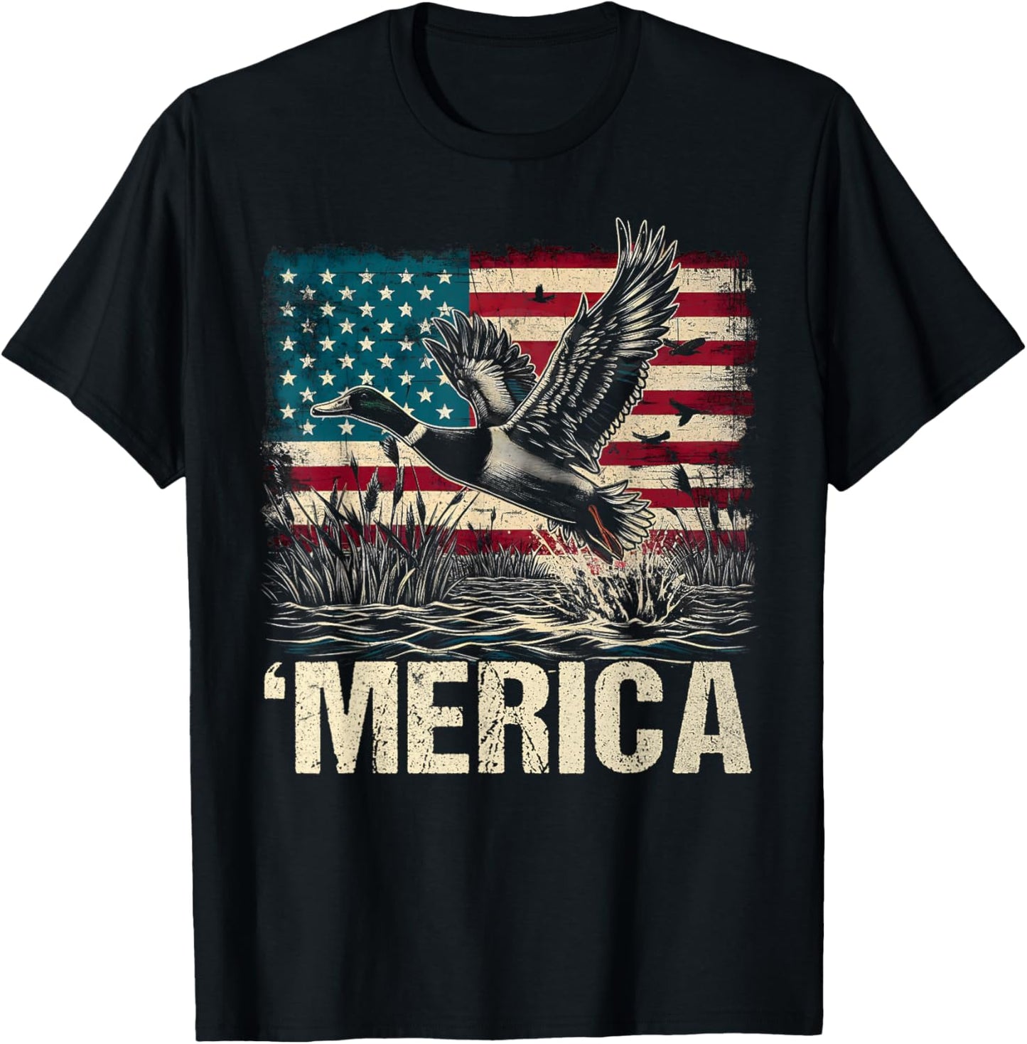 Mallard Duck Merica American Flag Patriotic 4th Of July Usa T-shirt