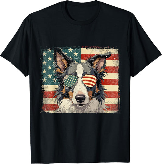 Patriotic Border Collie Dog Lover Usa Flag 4th Of July T-shirt