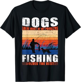 Old man Fishing Dad Dogs T-Shirt