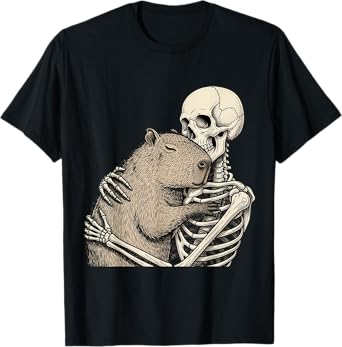 Skeleton Hugging Capybara Halloween Capy Lover Spooky Season T-Shirt
