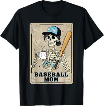 Baseball Mom Skeleton Vintage Tarot Card Funny Mother's Day T-Shirt