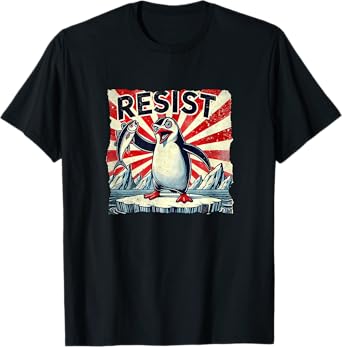 Funny Penguin Resist Vintage Political Parody Graphic T-Shirt