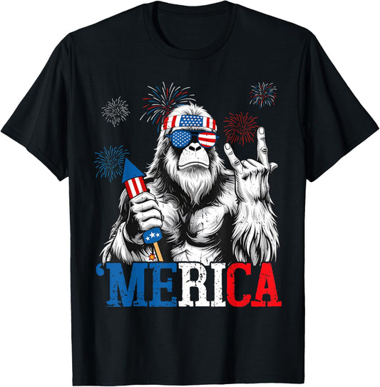 Bigfoot Merica 4th Of July Funny Boys Men Sasquatch Lover T-shirt