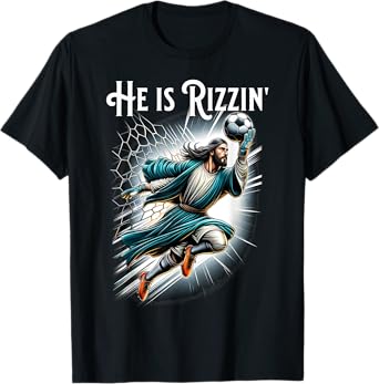 Rizzen Funny Sports Rizz He is Rizzin Jesus Playing Soccer T-Shirt