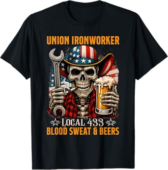 Union Ironworker Local 433 Blood Sweat Beers Flag T-Shirt
