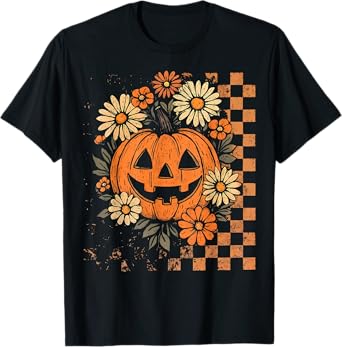 Vintage Floral Boho Pumpkin Cute Halloween Fall T-Shirt