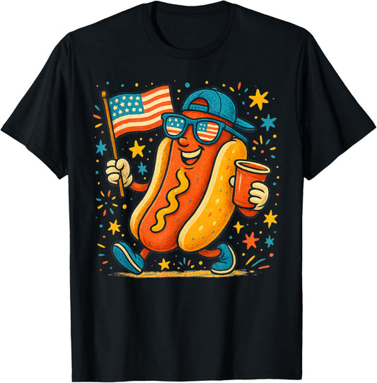 Vintage 4th Of July Hotdog Patriotic Funny 4th Of July T-shirt