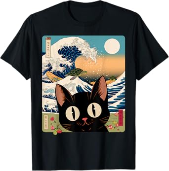 Wave Kawaii Cat Japanese Vintage Aesthetic Alt Cute Anime T-Shirt for Men Women Kids