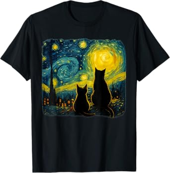 Cat Starry Night for Cat Lover Van Gogh Cat Cat Mom Cat Dad T-Shirt