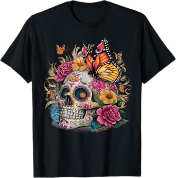 Sugar Skull Butterfly Day of Dead Halloween Dia De Muertos T-Shirt