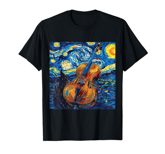Cello Art Style Starry Sky Night Swing Music T-Shirt