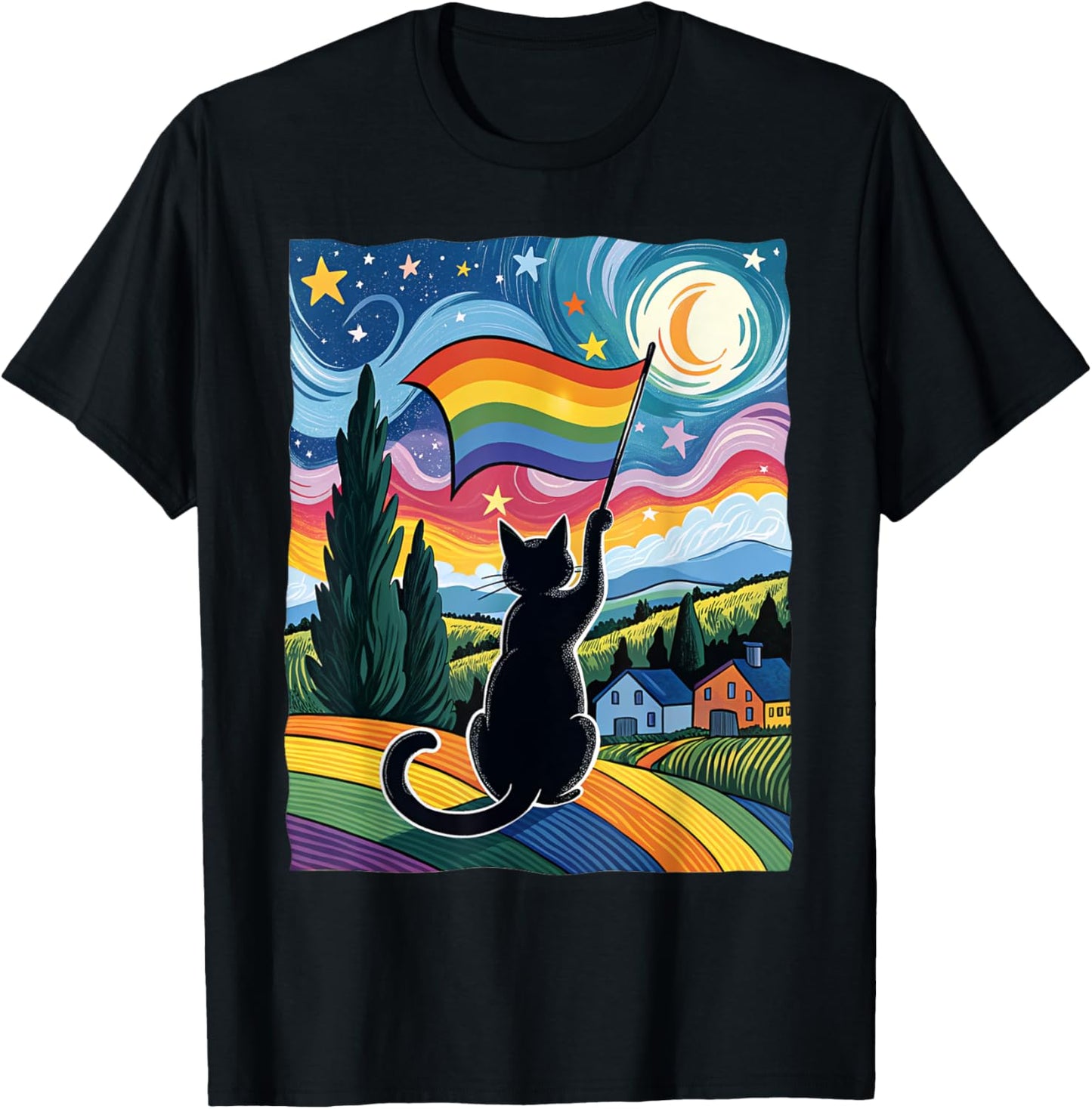 Cat Gay Pride LGBT Rainbow Flag T-Shirt