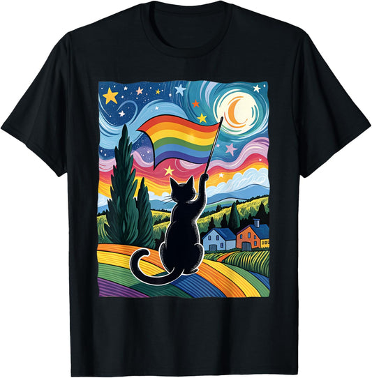 Cat Gay Pride LGBT Rainbow Flag T-Shirt